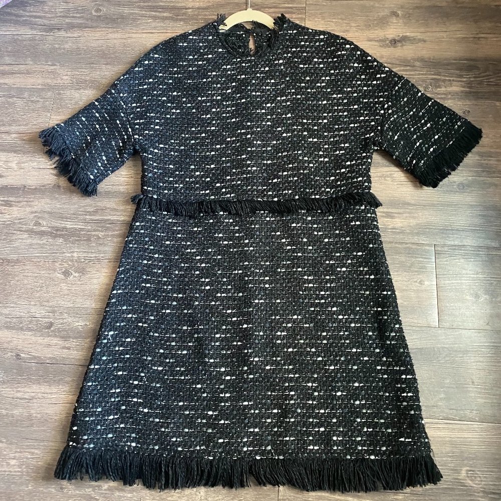 NWT Zara Black Tweed Fringed Dress